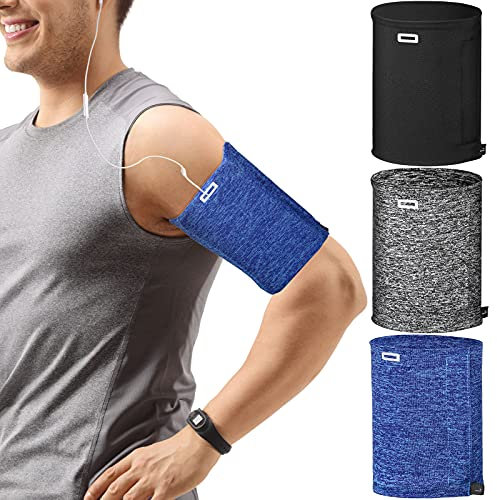 3 Pcs Running Phone Armband for Men Women, Black, Gray, White-Blue, L