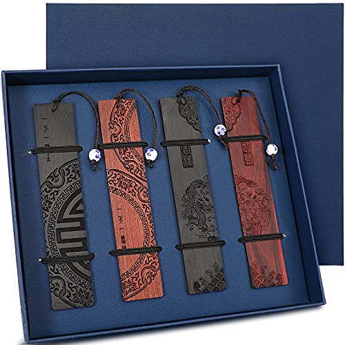 Outus 4 Pcs Wooden Bookmarks with Tassels for Book Lovers,Traditional Style