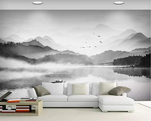 MUMUWUSG Fototapete Selbstklebend 3D Effekt Grau Berge See Landschaft Wandbilder Wohnzimmer 3D Wandtapete Fotohintergrund Art Poster Schlafzimmer Flur Wanddeko 250X200Cm