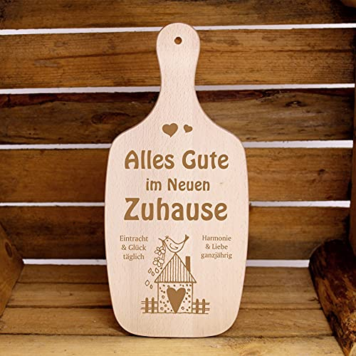 Alles Gute im neuen Zuhause - Holzbrett Schneidebrett Geschenk zum Einzug 34x15cm | Dekolando