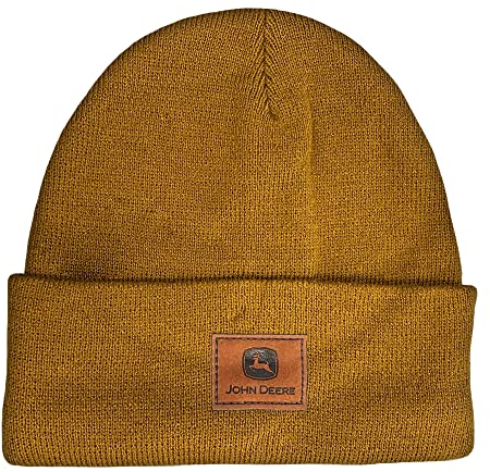 JOHN DEERE Wintermütze Beanie Herren Braun mit Lederpatch