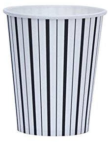 Black and White Fine Stripes Cups (Set of 8) | Black Striped Party Cups | Black Striped Cups | Stripes Party Cups | Black and White Striped Cups