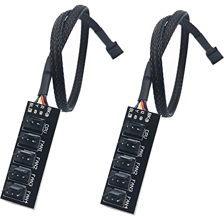 Hub Ventiladores, CTRICALVER 12V Fan Splitter, 4 Pin Adaptador de Cable de Conector de Divisor múltiple, Compatible con Todos los Ventiladores PWM de 3 y 4 Pines (2 pcs)