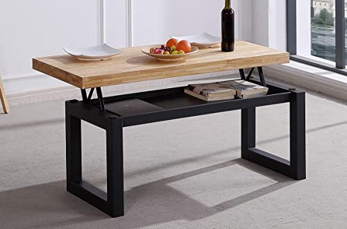 PEGANE Table Basse relevable en Bois Coloris chêne Sauvage/Pieds Noir - Longueur 120 x Profondeur 60 x Hauteur 47 cm
