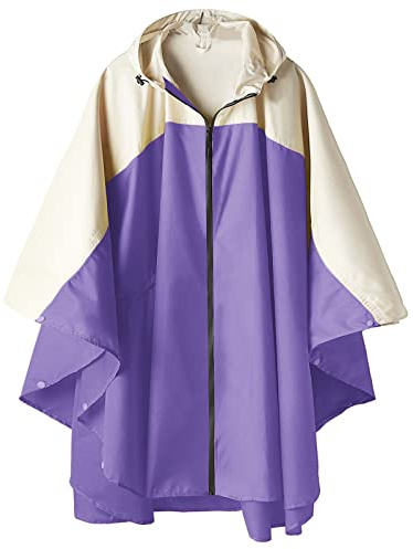 SaphiRose Unisex Rain Poncho Hooded Waterproof Raincoat for Adults Women, A-purple-white, One size