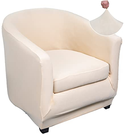 Jaotto Sesselschoner Sesselhusse Stretch Sesselüberwürfe Sofabezug Elastisch Sofabezug Sesselbezug Samt Sesselschoner Waschbar Entfernbar für Clubsessel Cafe Stuhl Sessel(Beige,2 Stücke)