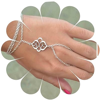 Yheakne Boho Geschichtetes Fingerarmband Silbernes Sklavenarmband Handsklavenarmband Retro Ringarmband Alltagsarmband Ring Handkette Schmuck Für Frauen Und Mädchen