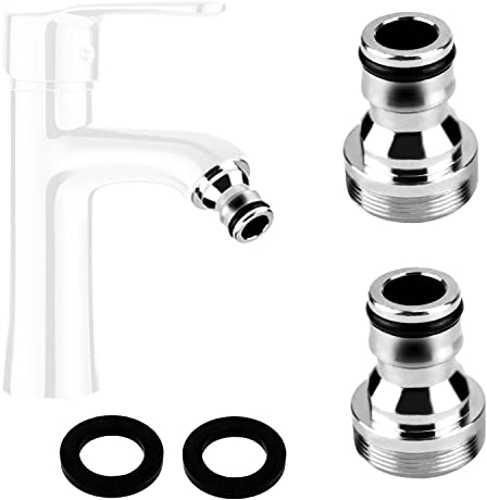 Schlauchkupplung Adapter Wasserhahn Gartenschlauch Anschluss M22 Innengewinde und M24 Außengewinde Hahnanschluss Wasserhahnadapter Messing Schlauchanschluss Wasserhahn Aufsatz 2 Hahnstück (Silber)