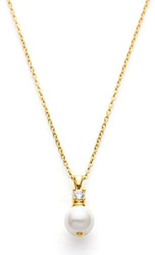 C.Paravano White Pearl Kette Wasserfeste | Halskette aus gold ketten | Necklace mit 15mm Süßwasserperle | Modeschmuck für deinen individuellen Look | Perlenkette Damen