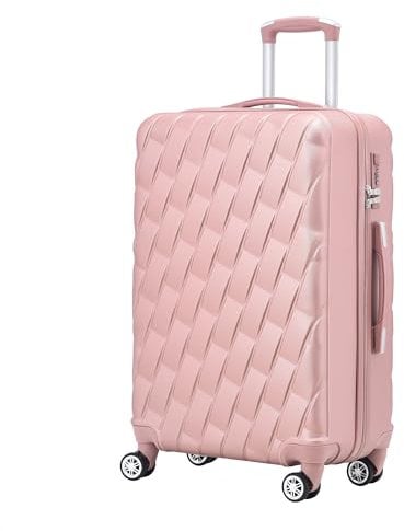 CMY 24 Medium Super Lightweight Hard Shell ABS+PC Travel Hold Check in Luggage Suitcase with 4 Dual Spinner Wheels Trolley Bag 3 Digit Combination Lock Telescopic Handle (Rose Gold, 24)