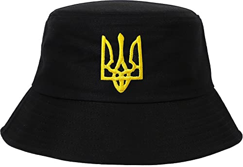Bucket Hats Ukraine Dreizackmuster Stickerei Cap Ukrainische Nationaler Emblem Fischerhut Für Wandercamping Reisen