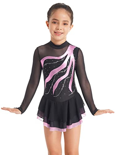 Agoky Vestido de Danza Ballet para Niña Maillot Leotardo Manga Larga de Gimnasia Rítmica Maillot de Patinaje Artístico Competición Disfraz de Baile 4-16 Años