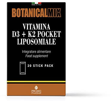 Botanical Mix Vitamina D3 + K2 Pocket Liposomiale - integratore per il sistema immunitario, il benessere muscolare e delle ossa - Con Vitamina D3 e K2 ad alto assorbimento - 20 stick da 1 g