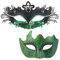 MYSEUNI Grüne Maskerade-Maske für Paare – glänzende Strass-Damen-Maske & venezianische Herren-Maske für Halloween, Karneval, Weihnachten, Karneval, Hochzeit, Heimdekoration