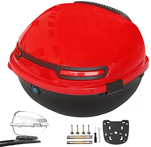 AVIITI Universal-Motorrad-Topcase Mit Rückenlehne Und Sicherheitsschloss Kofferraum/Gepäcktasche Für Motorrad Moped Rücksitzgepäckträger,Rot,32x39x26cm