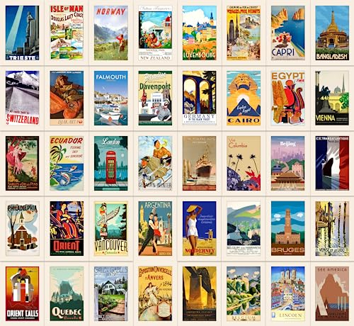 Lot de 40 cartes postales de voyage vintage avec 40 motifs différents sur le devant - Carte épaisse (40 cartes de voyage vintage)