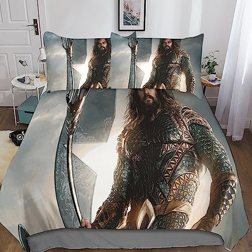 SUCREVEN 3D Aquaman Bettwäsche,Meereskönig Bettwäsche Set Microfaser Bettbezug Und Kissenbezug 3 Teilig Mit Reißverschluss,für Erwachsene Kinder King(220x240cm)