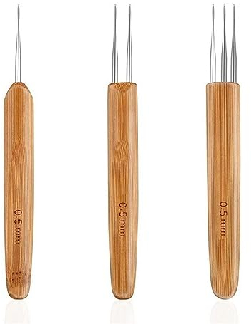 3 Stück 0,5 mm Dreadlock Häkelnadel Bambus Nadel Weben Häkeln, Dreadlock-Haken für Haare, Häkelnadel-Set mit Bambusgriffen, Ideal für Dreadlocks, Zöpfe, Perücken und mehr, 1 Haken,2 Haken,3 Haken
