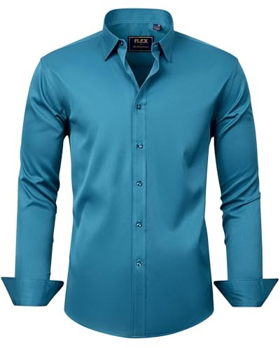 J.VER Herren Hemd Unifarben Stretch Langarm Männer Hemden Regular Fit Herrenhemden Freizeithemden Bügelleichtes Businesshemd Anzug Hemd,Türkis,XL