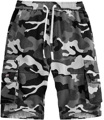 APTRO Herren Kurze Hosen Cargo Shorts Outdoor Sommer Shorts Freizeit Baumwolle Arbeitsshorts 109 Camouflage Grau XL