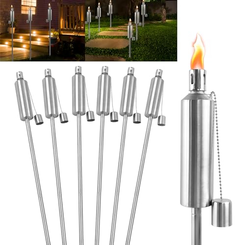 YRHome 18er Set Gartenfackeln für Draußen Edelstahl Rostfrei 330ml Ölfackeln Fackeln Hoch 115cm Lange Brenndauer Ölfackel Fackel für Balkon Terrasse