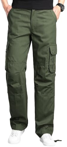 Aotoyou Pantalon Cargo Homme avec Poches Pantalon de Travail Grande Taille Tube Droit Army Vert M