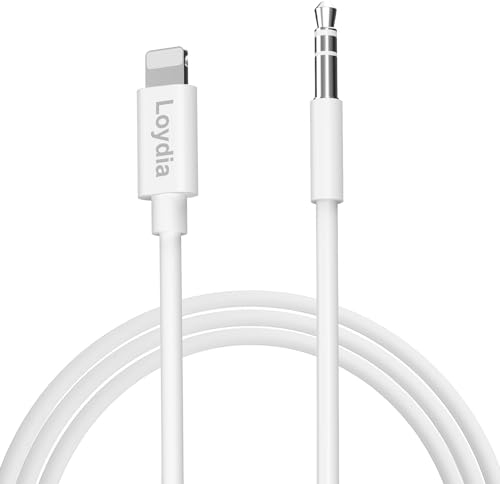 Loydia Aux Kabel für iPhone, Lightning auf 3,5 mm Stereo Audio Jack Kabel - Auto Audiokabel für iPhone SE/14/13/12/11 für den Anschluss an Externe Lautsprecher, Autoradio, Kopfhörer (Weiß, 1m)