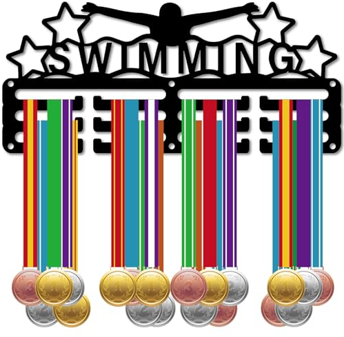 CREATCABIN Porta Medaglie da Nuoto Display Porta Medaglie per Nuotatori Appendiabiti per Sport in Metallo Premi da Appendere in Ferro Supporto Piccolo Decorazione Premi per Uomini Donne Badge 29x13cm