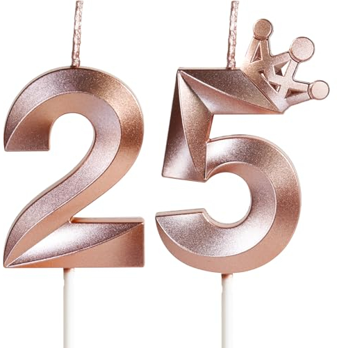 Geburtstagskerzen Zahlen25 mit Krone, 5cm 3D Roségold Geburtstagskerzen,Geburtstag Kerzen,Kerzen Geburtstag,Tortenaufsätze Kuchen Topper Dekoration Hochzeit Geburtstag Jubiläum Feier Lieferungen(25)