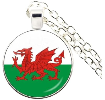CrownOfRibbons Welsh Red Dragon Necklace, Wales Flag Pendant