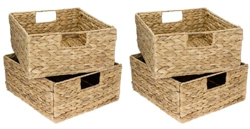 HMF Aufbewahrungskorb, Korb geflochten aus Wasserhyazinthe Seegras | 4er Set | passend für Kallax halbes Fach | 30 x 34 x 15 cm