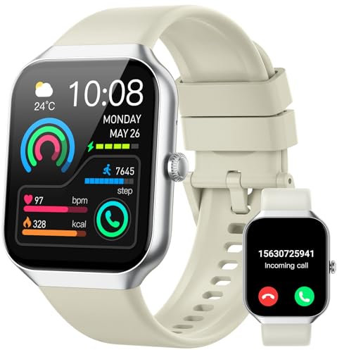 Montre Connectée Homme Femme avec Appel Bluetooth, 1.96 Montre Sport avec 113+ Modes Sportifs, Smartwatch Podometre Moniteur Sommeil Cardiofrequencemetre, Etanche IP68 Montre Intelligente, Blanc