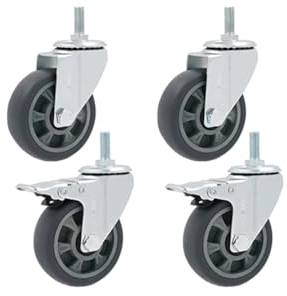Aiyomi Möbelrollen 3 Zoll 4 Zoll 5 Zoll Lenkrollen Schwerlast-Rollen M12 Gewinde Leise Gummiräder Mit Bremse Universal Drehbar Trolley-Rollen (4 Stück)