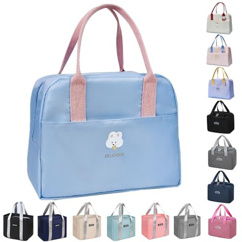 WUWYOUWL Lonchera con aislamiento de cartón, reutilizable, impermeable, plegable, para mujeres, hombres, niños y estudiantes, viajes, picnic, escuela (azul)