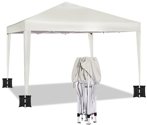 WOLTU Pavillon mit 4 Sandsäcke, Faltpavillon 3x3m, Gartenpavillon wasserfest stabil UV-Schutz, Pop Up Partyzelt Outdoor, höhenverstellbar, mit Tragetasche, Beige