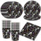 Bikasun Halloween Party Tableware Set 16 Guests, Cups Napkins Paper Plates, Skeleton Black Disposable Dinnerware for Halloween Party Supplies Decorations for Children