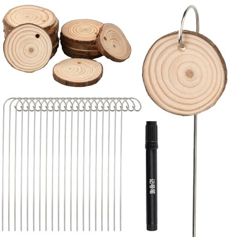 Dokeno 20 Garden Targhette per Piante per Esterni Etichette per Piante con Gancio e Pennarello Etichette Rotonde in Legno per Piante 4-5 cm Diametro Segnalini Giardino per Piante in Vaso Fiori Verdure