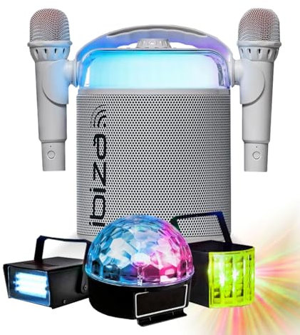 Ibiza Sound - Pack Karaoké Enceinte Bluetooth sans Fil Portable KARAHOME-WH 120W USB SD 2 micros - 3 Jeux Lumières Astro Derby Strobo Fête