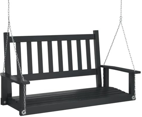 vidaXL Hollywoodschaukel mit Metallketten Schwarz Massivholz Tanne, Schaukelbank, Gartenhängebank, Außenschaukel, Hängebank, Gartenschaukel
