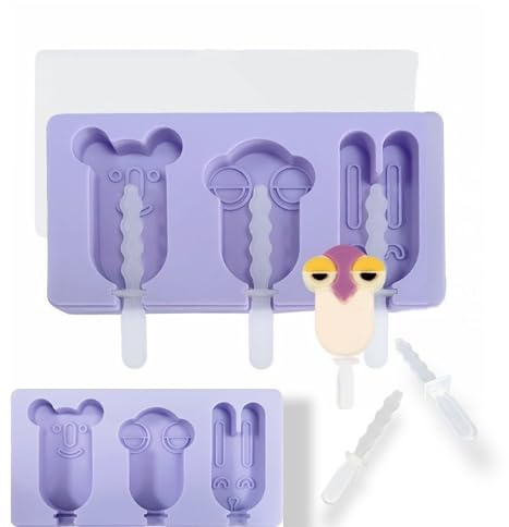 Ktchnhlprz Eis am Stiel Form 2er-Set, Eisform, Stieleisform, Eis selber machen, süße Figuren, wiederverwendbare Stiele, Kinder, DIY, perfekt für den Sommer