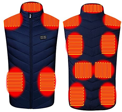Heizweste für Männer und Frauen,11 Zonen Beheizte Baumwoll Motorrad Weste, Usb-Lademodelle, ärmellose Beheizbare Jacke Sale mit Reißverschluss, Stehkragen Steppweste für Camping Wandern Skifahren