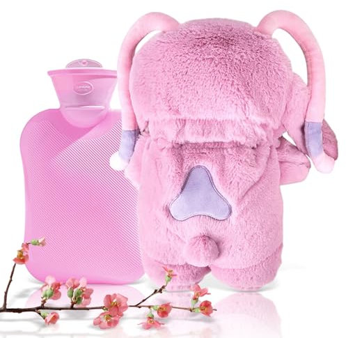 Fluffy Wärmflasche, Sti-tch Wärmflasche, Wärmflasche Weiches Plüsch, Cartoon Heißwasserflasche für Kinder, Hot Water Bag, Herausnehmbarer Innenbehälter, Handwärmer für Kinder & Erwachsene (Rosa)