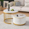 Couchtisch Rund 2er Set mit PVC Marmormuster Tischplatte und Metallrahmen, Beistelltisch-Set Satztische 2er Set, Kaffeetisch Sofatisch mit 2 Schublade für Wohnzimmer Schlafzimmer (Weiß+gold - 66W)