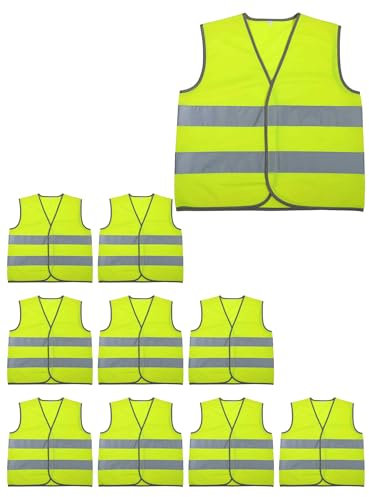 Adigau High Vis Jacken 10 Stück Reflektierende Sicherheitsweste Personalisierte Sichtbarkeit Weste füR verschiedene Outdoor-Aktivitäten Sicherheit Maximum Kinder Hi-Vis 10er Pack Gelb S