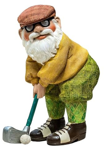 Gaxcent Gartenzwerg Lustige Alte Mann Golf, 12Cm Harz Outdoor Figur Yard Art Ornamente Für Patio Rasen Veranda Blumenbeete Und Büros Kunsthandwerk Gartendekoration,A