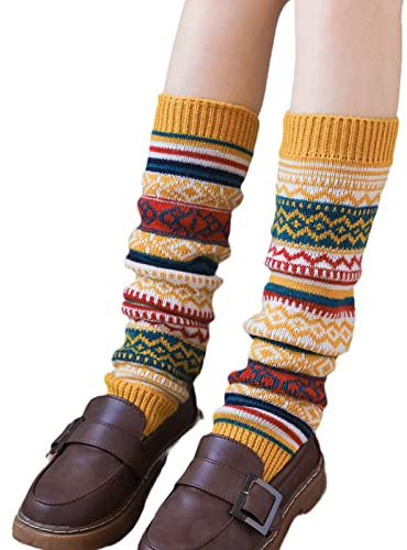 Wjsdsg Damen-Beinstulpen, Beinstulpen für Frauen und Mädchen, lose Beinwärmer, gestrickte Socken, Stiefelstulpen, gelb, Einheitsgröße