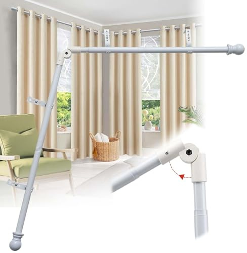 Harrms Gardinenstange für Erkerfenster, Verstellbare Eckgardinenstange L-förmig 76-345cm, Stabile 25mm Metall-Stange Weiß für Eck- und Schrägfenster im Wohnzimmer & Schlafzimmer