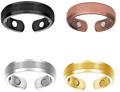 4 Stück Lymphdrainage Magnetringe,Mag Rostate Therapy Ring,Unisex Lymphdrainage Ring,Größe Verstellbar,Fördert Den Stoffwechsel (Schwarz,Gold,Silber,Roségold)