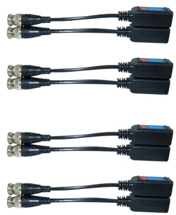 Baeroprki 4 Paar Video-Balun-Kabel, 8 MP, HD-ÜBertragung, Gedrehter Sender, BNC-Zu-RJ45-Adapter, UnterstüTzt HDCVI TVI AHD-Kamera
