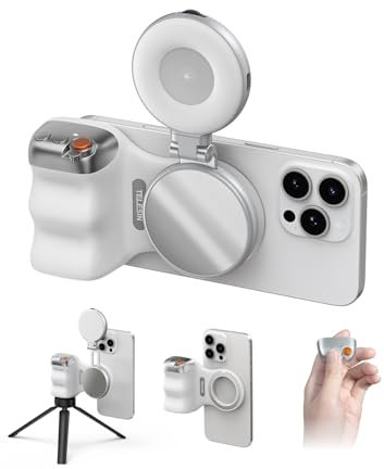 TELESIN Fun Shot Smartphone Handle Grip + C03 Lampe Magnétique pour Selfie (Argenté) Set, Compatible avec iPhone et Android, Kit de Création pour Selfies/Photographie/TikTok/Appels Zoom/Vidéo